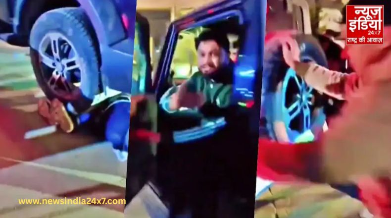 लखनऊ में थार एक शख्स के पैरों पर चढ़ी लखनऊ में थार एक शख्स के पैरों पर चढ़ी
