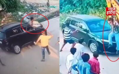 बोनट पर लटका रहा युवक, कार दौड़ाता रहा चालक, बाइक-पिकअप को भी मारी टक्कर