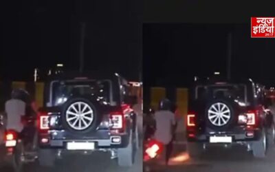 द्वारका एक्सप्रेसवे पर हादसा, बाइक सवारों को टक्कर मार भागी थार; वीडियो वायरल